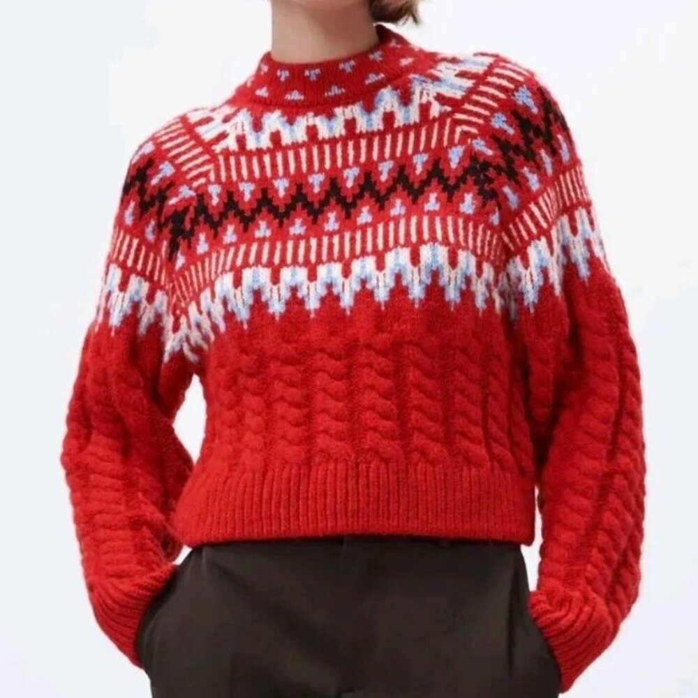 Zara Cable Knit Jacquard Sweater